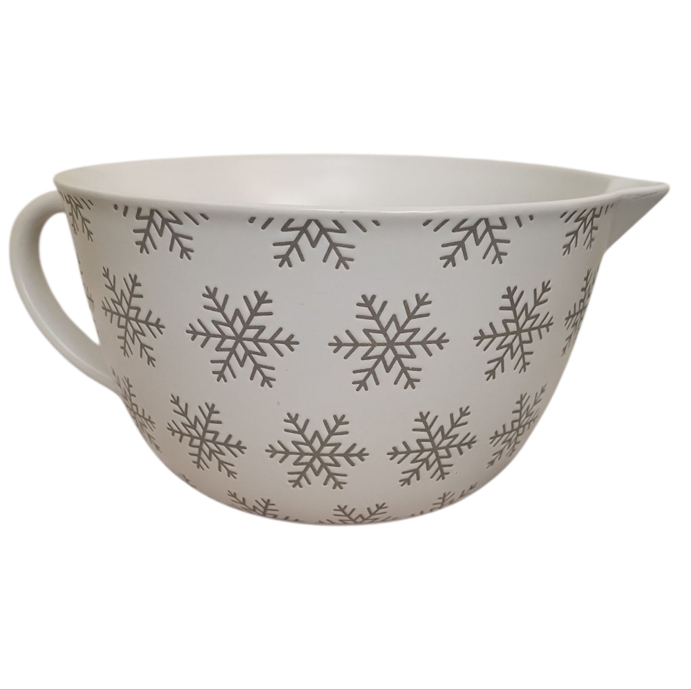 Crate And Barrel Mixing Bowl 108 Oz Wren Snowflake Tan Huge Batter Handle Baking
